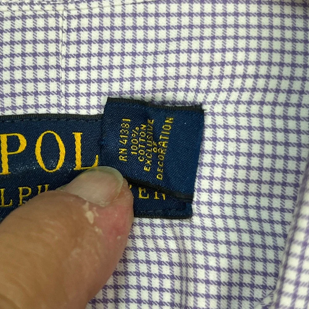 Polo Ralph Lauren Button Down Shirt Mens 16.5 32-33 Purple White Grid Check PONY
